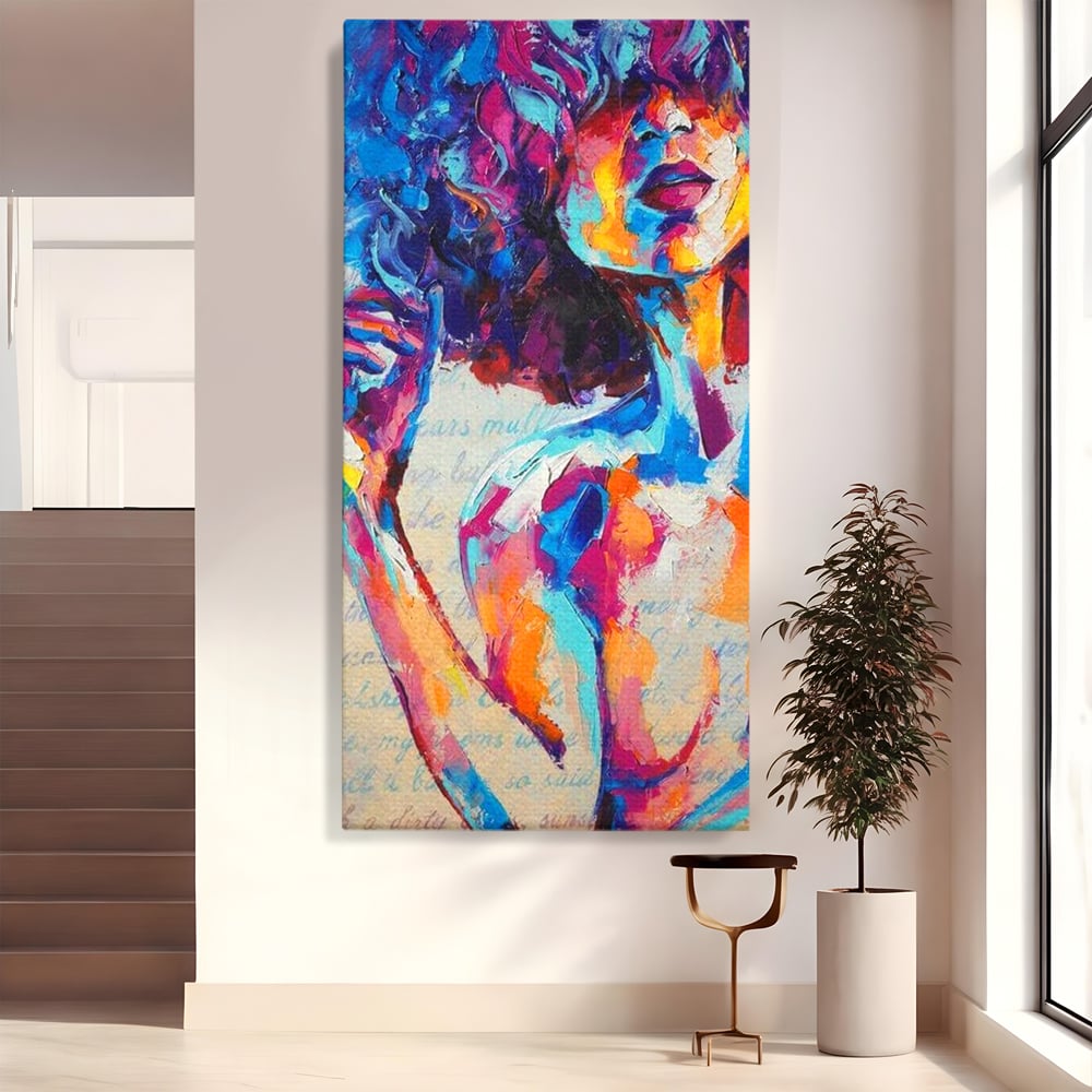 Tablou canvas cu tablou canvas cu portret artistic de femeie, fara rama, pe sasiu de lemn